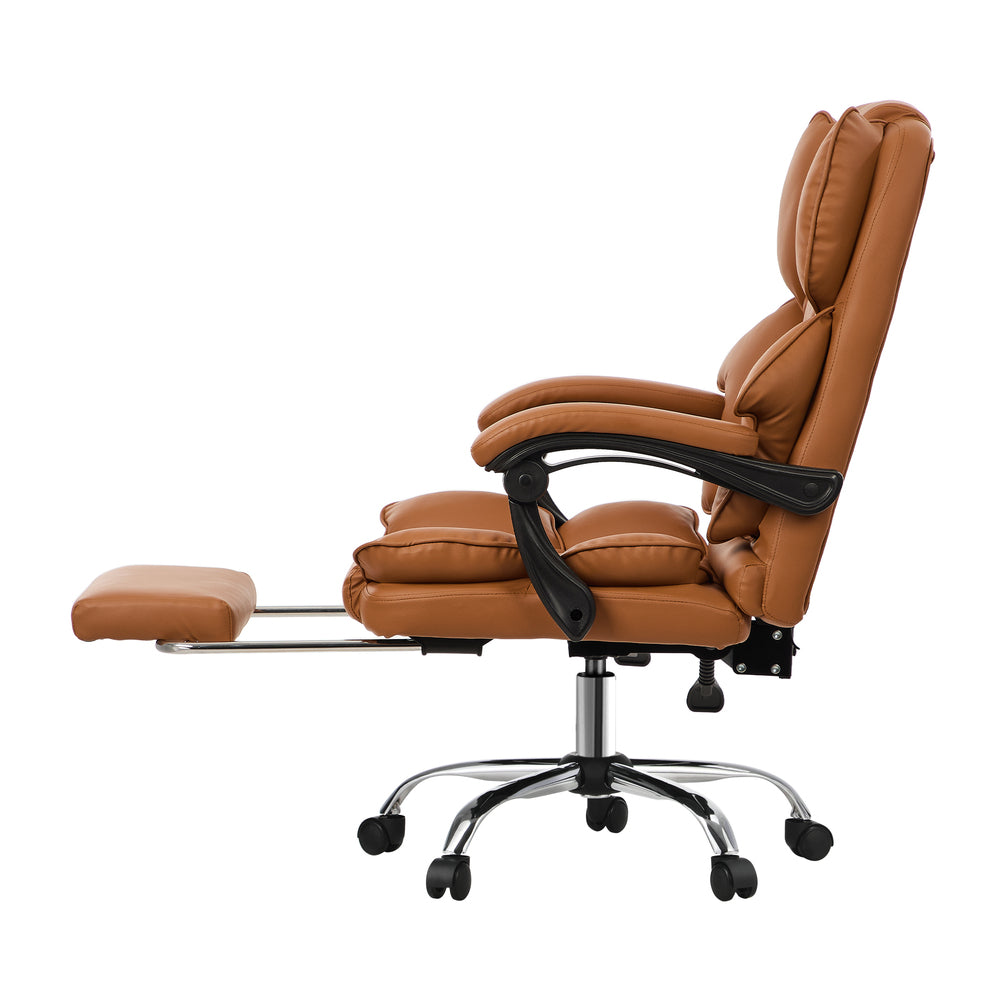 Oikiture Gaming Office Chair Massage PU Leather Adjustable Brown