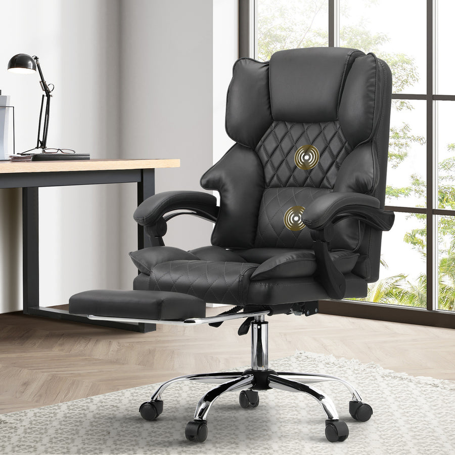 Oikiture Massage Office Chair PU Footrest Grey, image 5