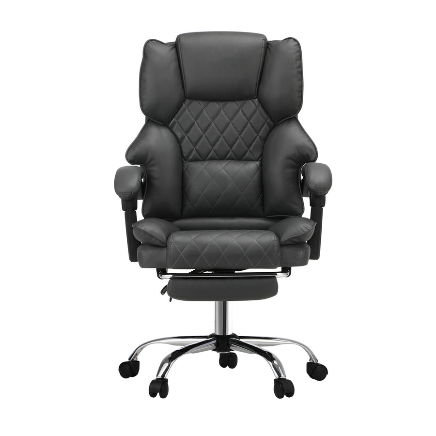 Oikiture Massage Office Chair PU Footrest Grey, image 7
