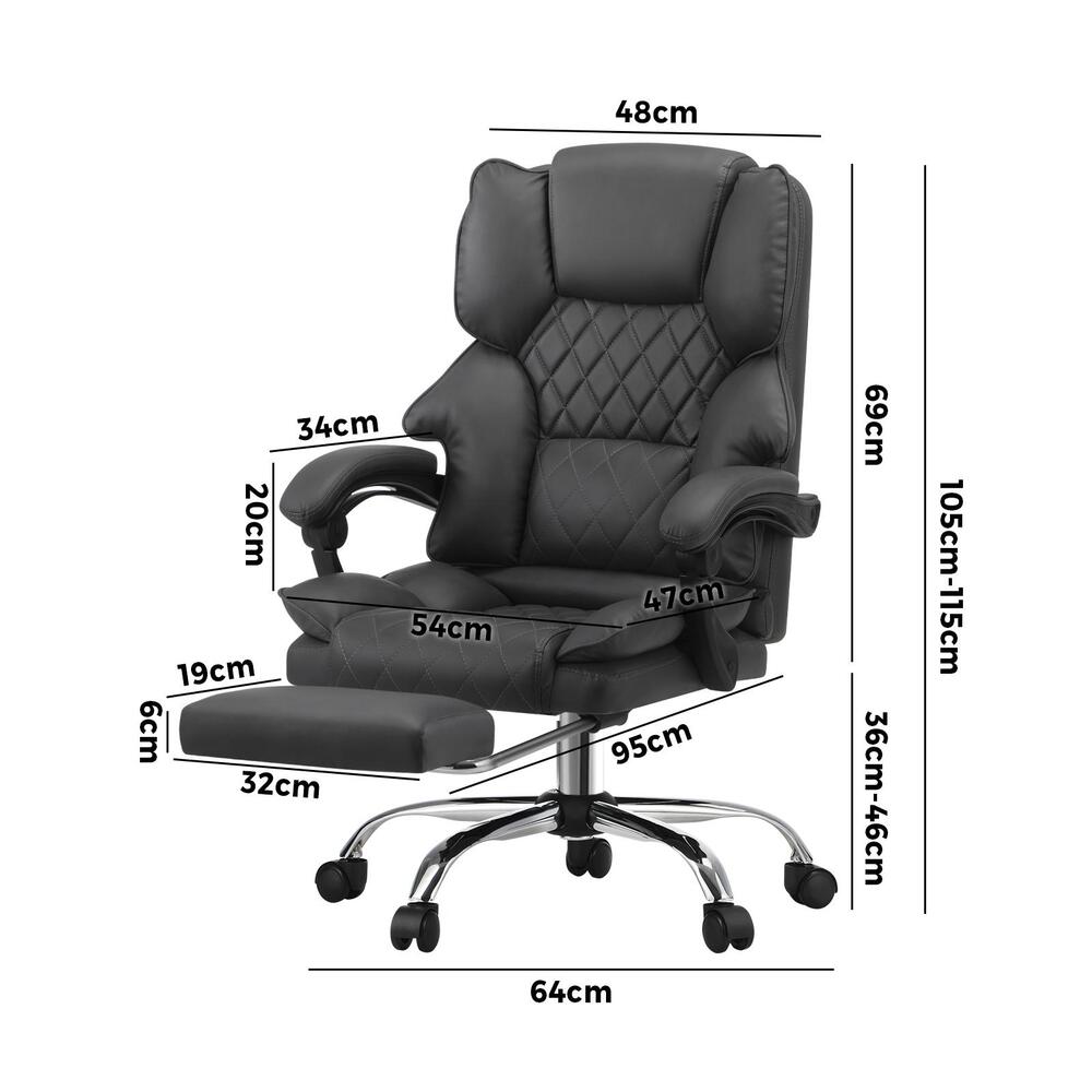 Oikiture Massage Office Chair PU Footrest Grey