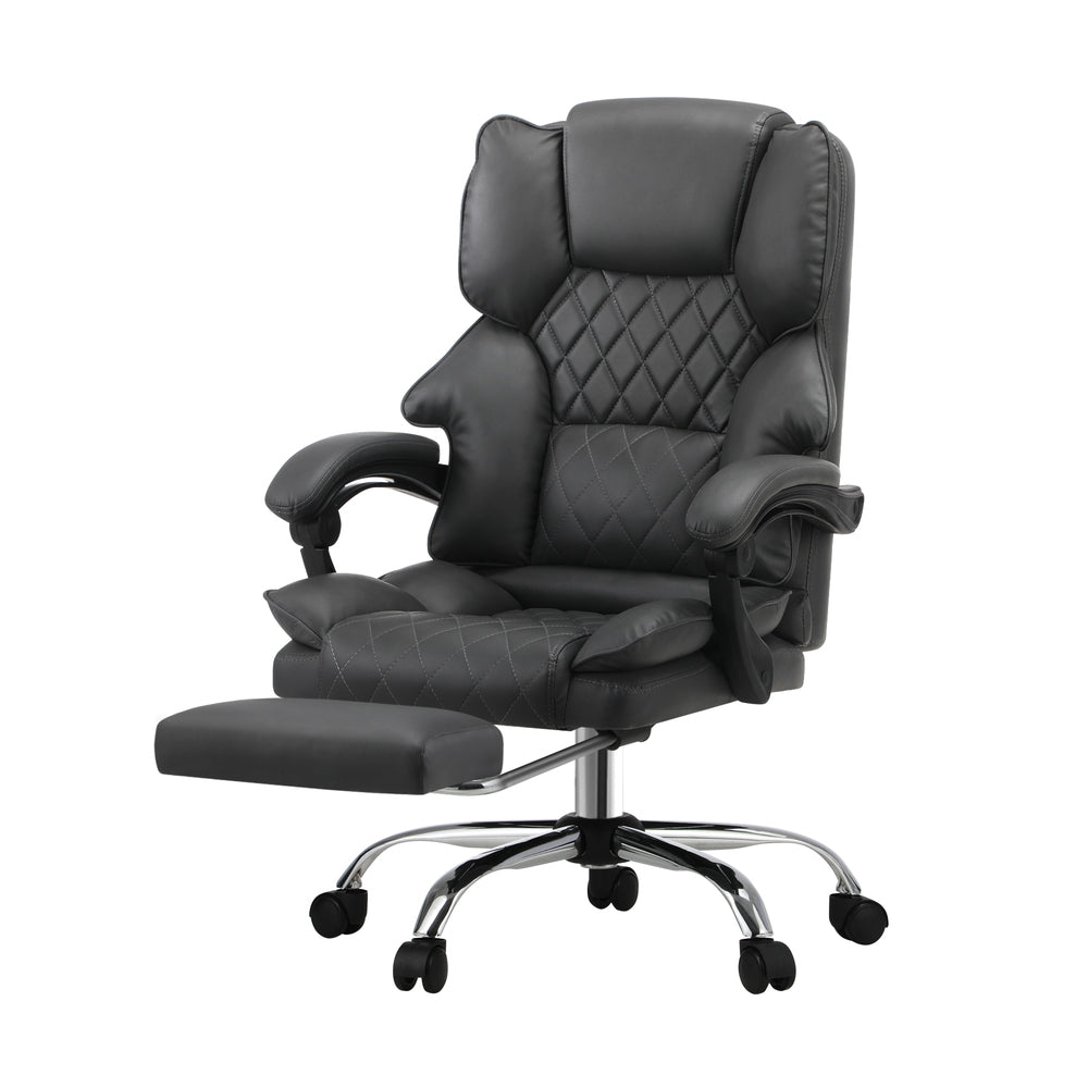 Oikiture Massage Office Chair PU Footrest Grey
