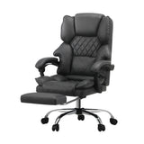 Oikiture Massage Office Chair PU Footrest Grey - Rear View