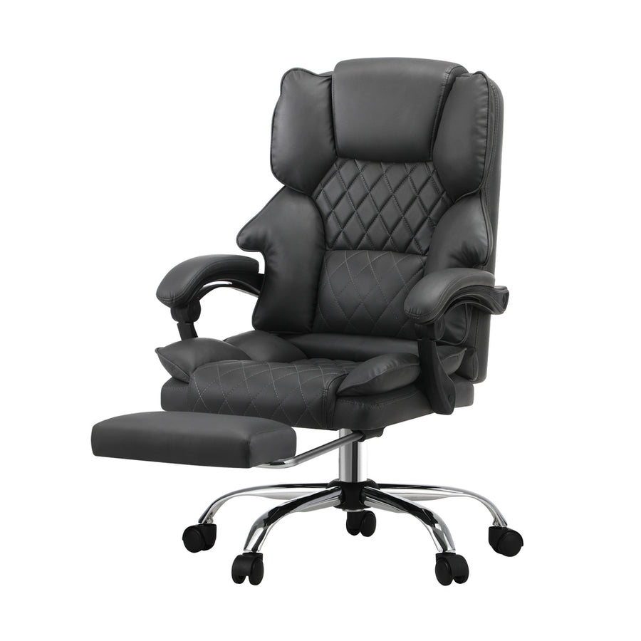 Oikiture Massage Office Chair PU Footrest Grey, image 6