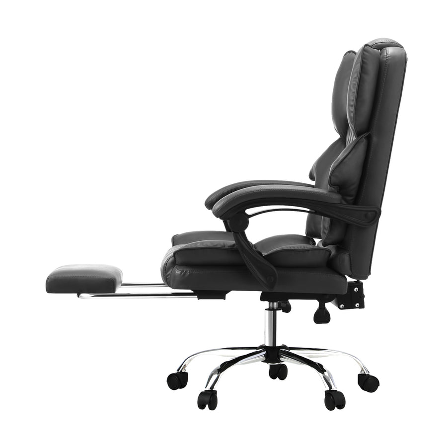 Oikiture Massage Office Chair PU Footrest Grey, image 2