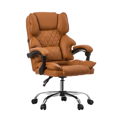 Oikiture Massage Office Chair Premium PU Leather Gaming Seat Brown
