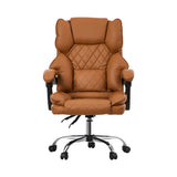 Oikiture Massage Office Chair Premium PU Leather Gaming Seat Brown - Rear View