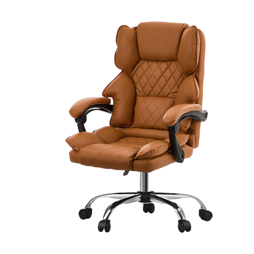 Oikiture Massage Office Chair Premium PU Leather Gaming Seat Brown