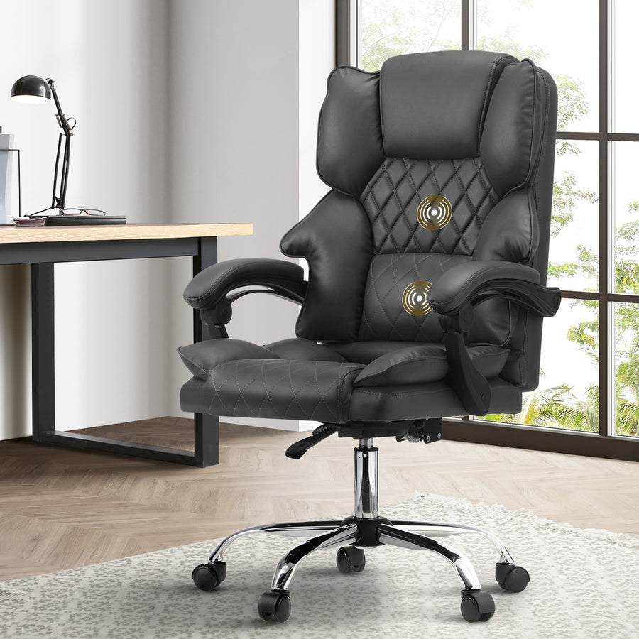 Oikiture Massage Office Chair PU Leather Seat Grey, image 7