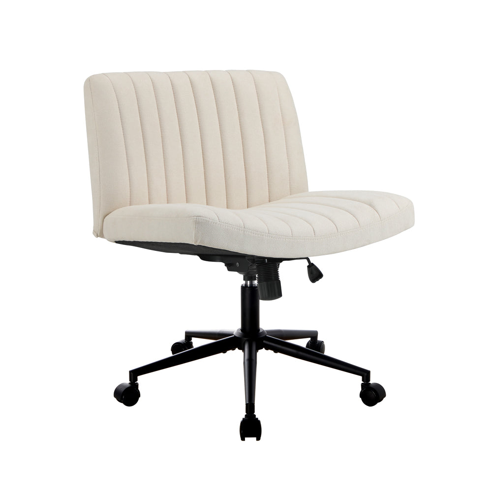 Oikiture Mid Back Office Chair Wide Seat with Wheels Linen Beige