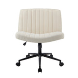 Oikiture Mid Back Office Chair Wide Seat with Wheels Linen Beige