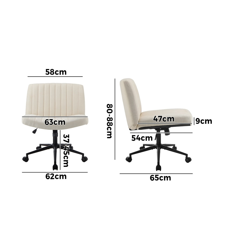 Oikiture Mid Back Office Chair Wide Seat with Wheels Linen Beige
