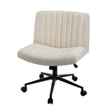 Oikiture Mid Back Office Chair Wide Seat with Wheels Linen Beige