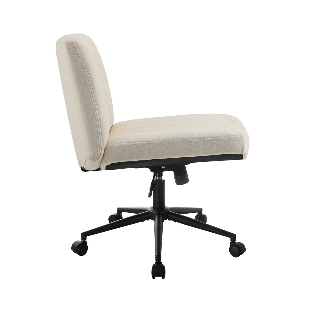 Oikiture Mid Back Office Chair Wide Seat with Wheels Linen Beige