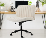 Oikiture Mid Back Office Chair Wide Seat with Wheels Linen Beige - Extra Image
