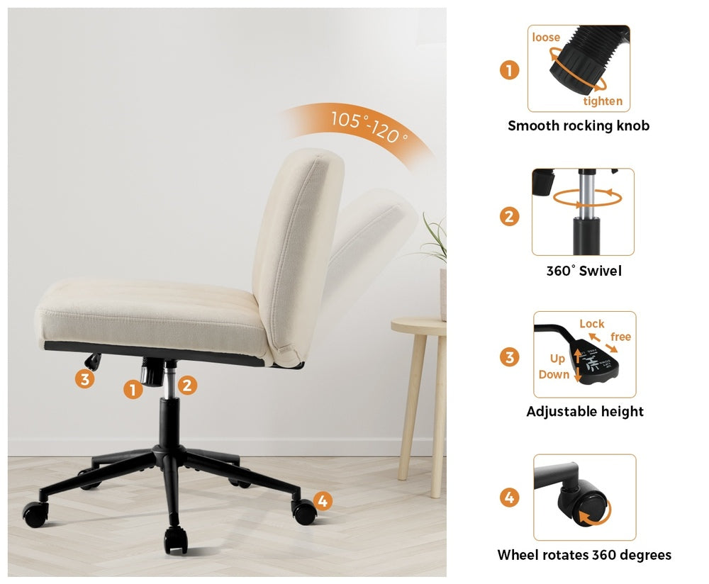 Oikiture Mid Back Office Chair Wide Seat with Wheels Linen Beige