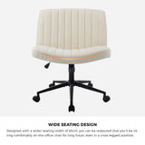 Oikiture Mid Back Office Chair Wide Seat with Wheels Linen Beige