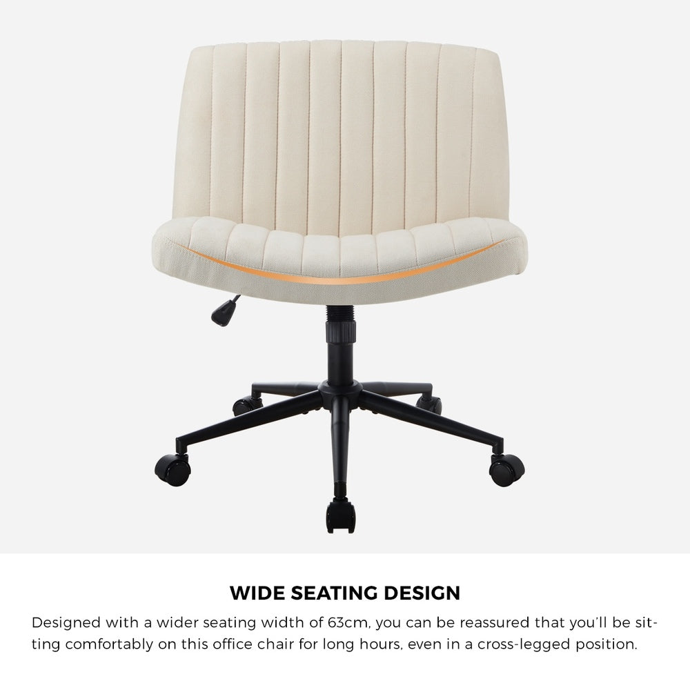 Oikiture Mid Back Office Chair Wide Seat with Wheels Linen Beige