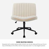 Oikiture Mid Back Office Chair Wide Seat with Wheels Linen Beige - 45-Degree Angle