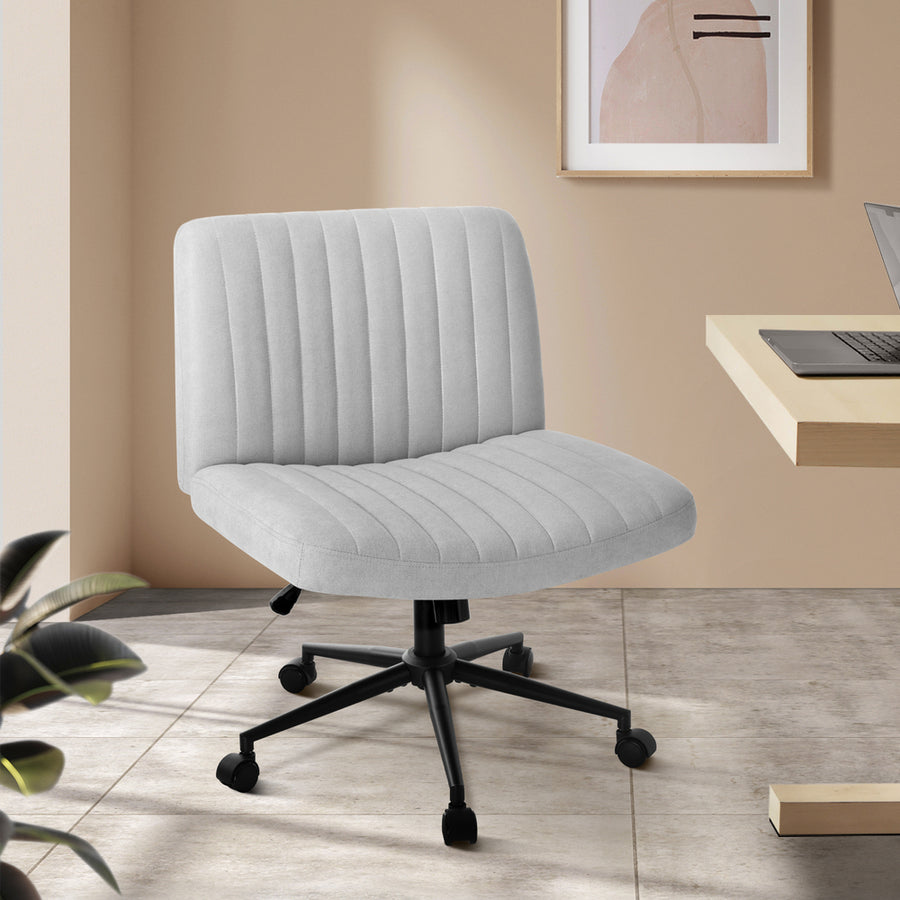 Oikiture Mid Back Office Chair Wide Seat with Wheels Linen Grey, image 8