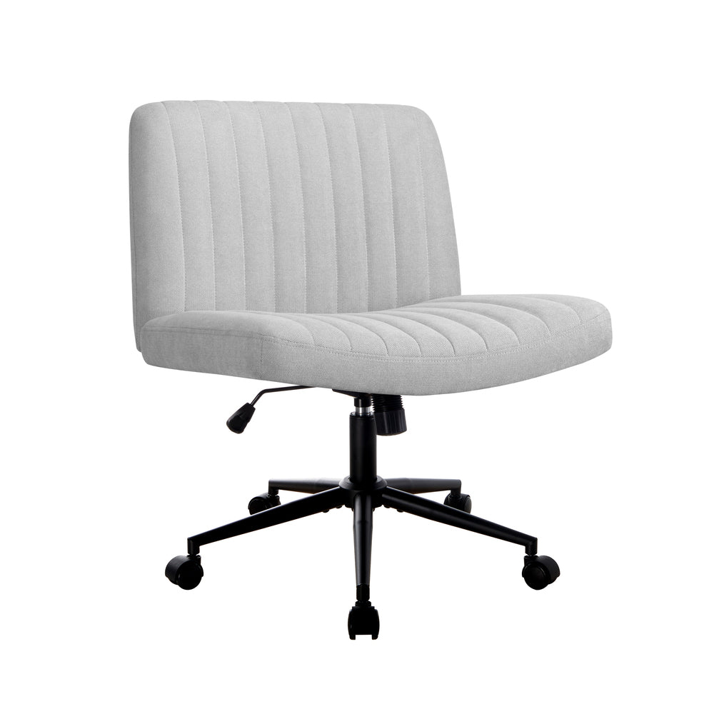 Oikiture Mid Back Office Chair Wide Seat with Wheels Linen Grey