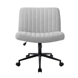 Oikiture Mid Back Office Chair Wide Seat with Wheels Linen Grey - Front View