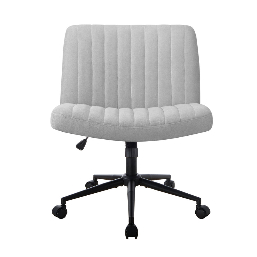 Oikiture Mid Back Office Chair Wide Seat with Wheels Linen Grey, image 2