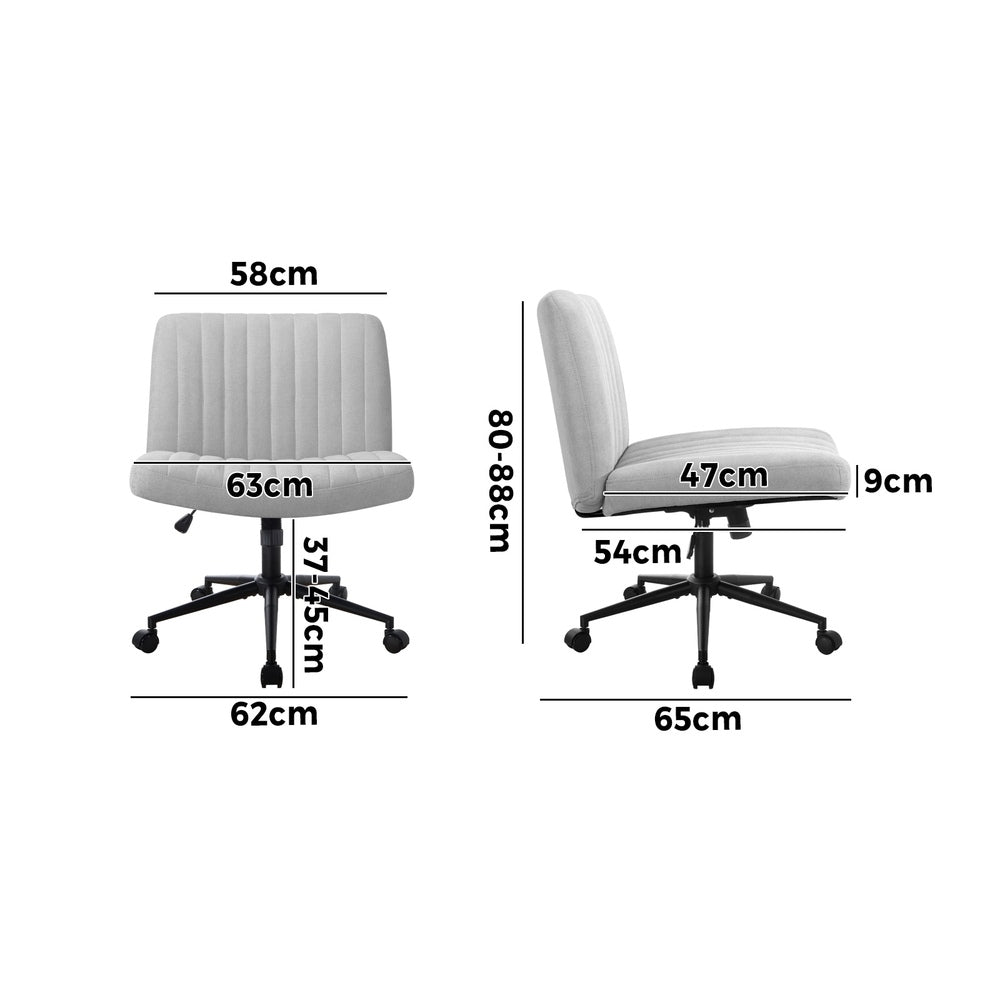 Oikiture Mid Back Office Chair Wide Seat with Wheels Linen Grey