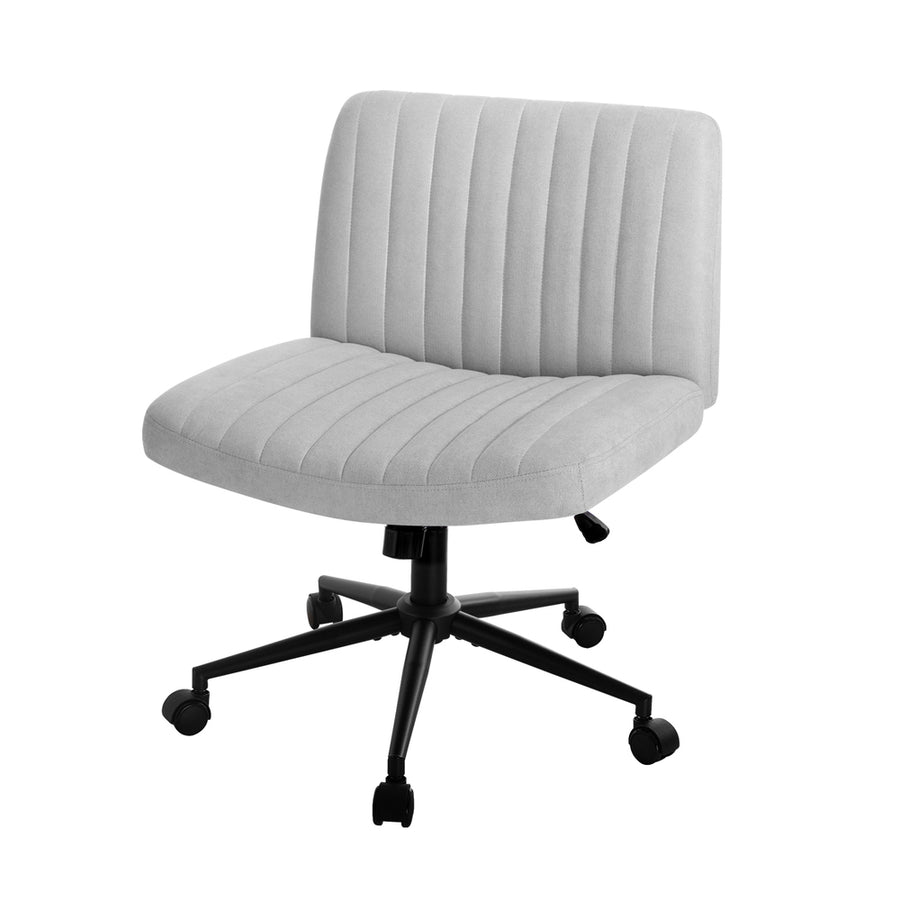Oikiture Mid Back Office Chair Wide Seat with Wheels Linen Grey, image 9