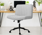 Oikiture Mid Back Office Chair Wide Seat with Wheels Linen Grey, image 5