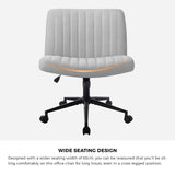 Oikiture Mid Back Office Chair Wide Seat with Wheels Linen Grey