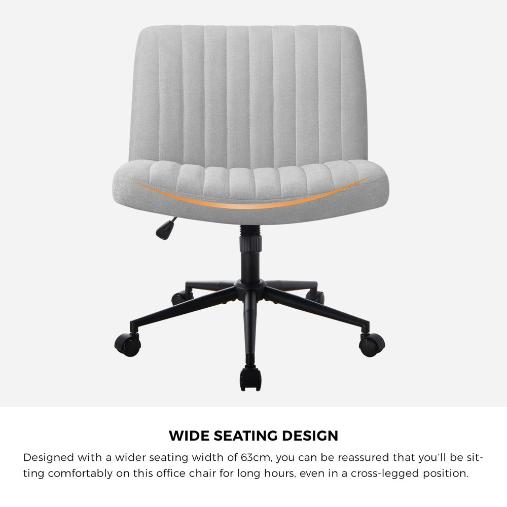 Oikiture Mid Back Office Chair Wide Seat with Wheels Linen Grey