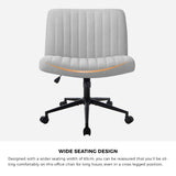 Oikiture Mid Back Office Chair Wide Seat with Wheels Linen Grey - Extra Image