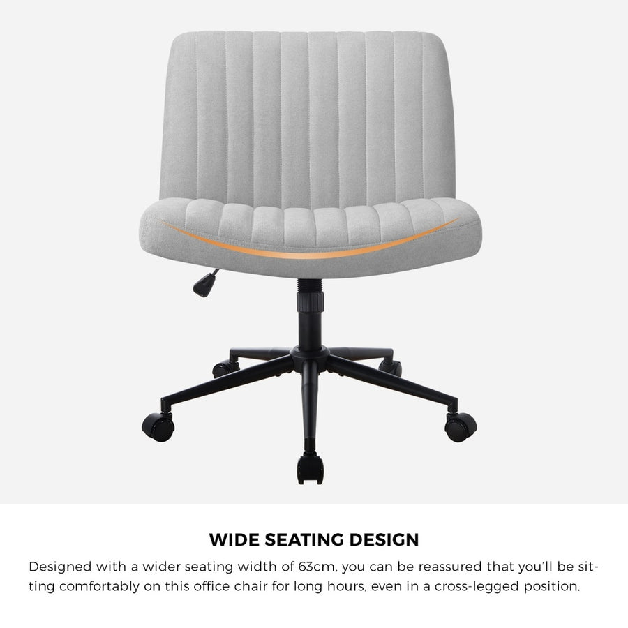 Oikiture Mid Back Office Chair Wide Seat with Wheels Linen Grey, image 10