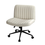 Oikiture Mid Back Office Chair Wide Seat with Wheels Leather Beige - Extra Image