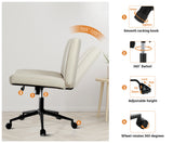 Oikiture Mid Back Office Chair Wide Seat with Wheels Leather Beige