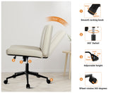 Oikiture Mid Back Office Chair Wide Seat with Wheels Leather Beige - Side View