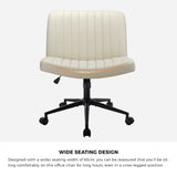 Oikiture Mid Back Office Chair Wide Seat with Wheels Leather Beige