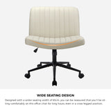 Oikiture Mid Back Office Chair Wide Seat with Wheels Leather Beige - Low Angle