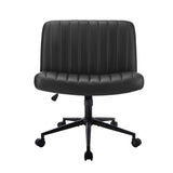 Oikiture Mid Back Office Chair Wide Seat with Wheels Leather Black