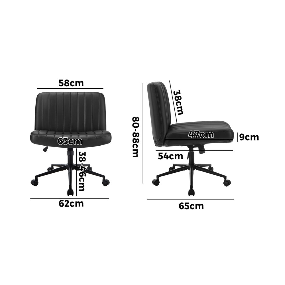 Oikiture Mid Back Office Chair Wide Seat with Wheels Leather Black