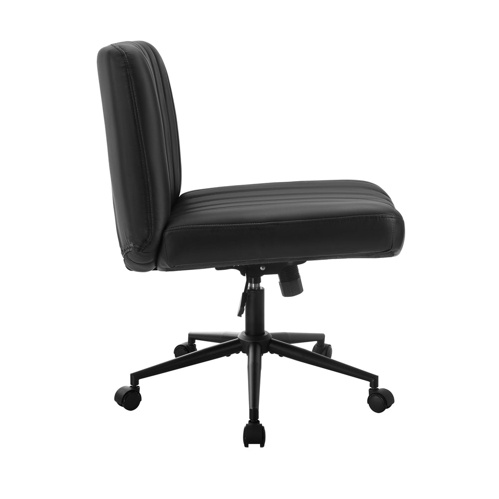 Oikiture Mid Back Office Chair Wide Seat with Wheels Leather Black