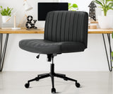 Oikiture Mid Back Office Chair Wide Seat with Wheels Leather Black - Extra Image