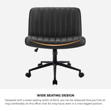 Oikiture Mid Back Office Chair Wide Seat with Wheels Leather Black - Front View