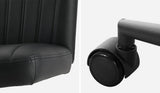 Oikiture Mid Back Office Chair Wide Seat with Wheels Leather Black