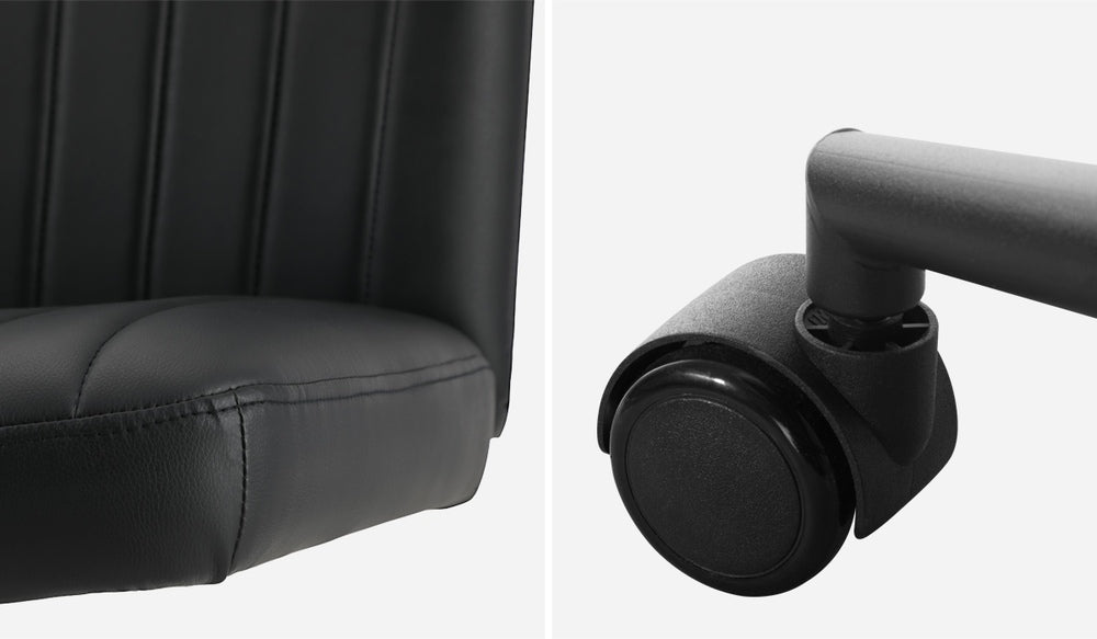 Oikiture Mid Back Office Chair Wide Seat with Wheels Leather Black