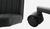 Oikiture Mid Back Office Chair Wide Seat with Wheels Leather Black - Close-Up Angle