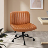 Oikiture Mid Back Office Chair Wide Seat with Wheels Leather Brown - 45-Degree Angle