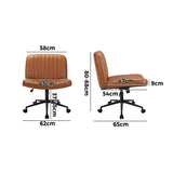 Oikiture Mid Back Office Chair Wide Seat with Wheels Leather Brown