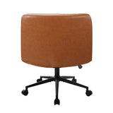 Oikiture Mid Back Office Chair Wide Seat with Wheels Leather Brown - Front View
