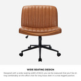 Oikiture Mid Back Office Chair Wide Seat with Wheels Leather Brown